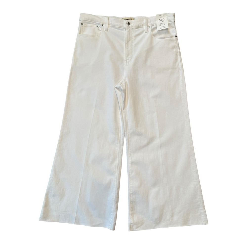 Madewell Women's‎ Size 16 White Flared Wide Leg Jeans High Rise Cropped Raw Hem - Picture 2 of 8